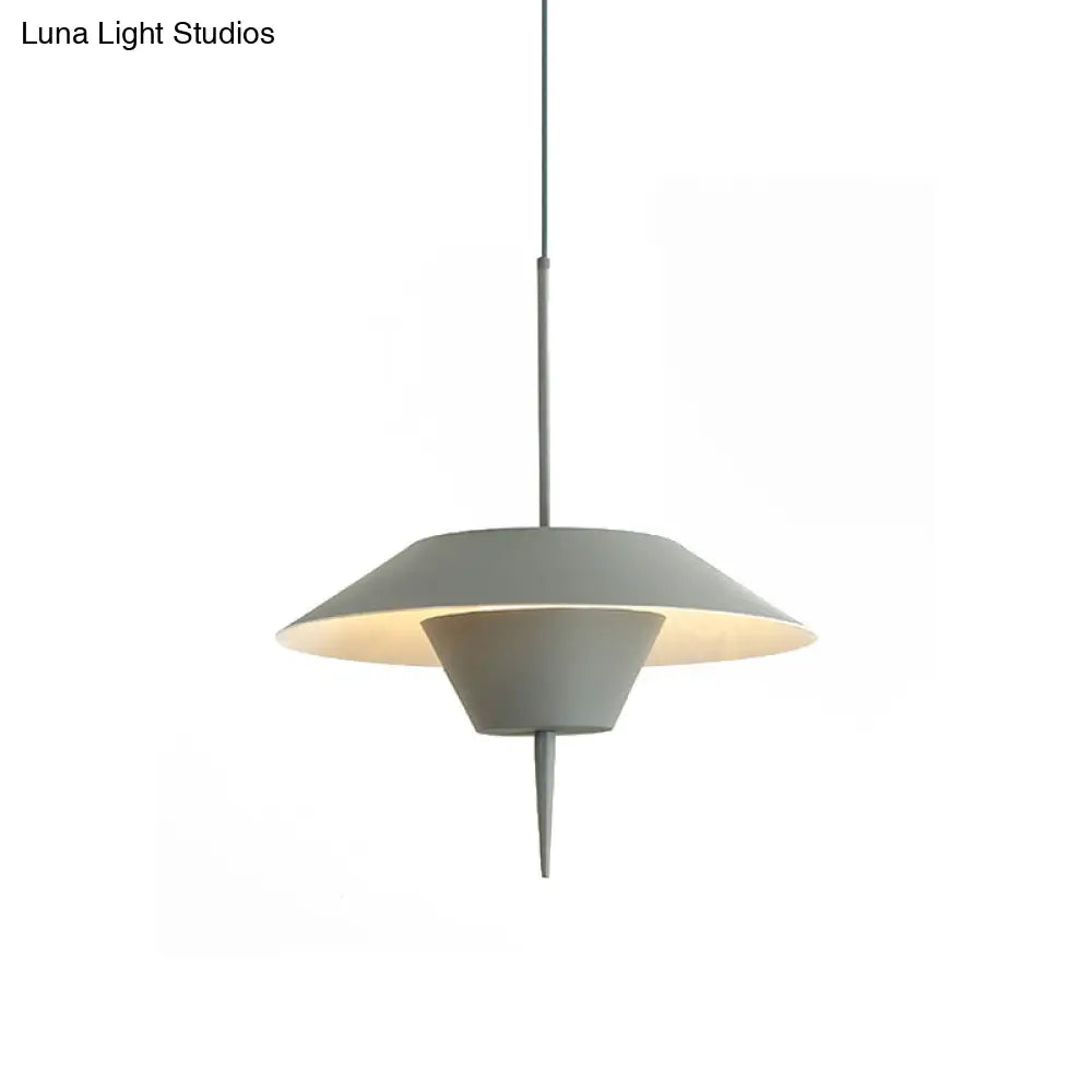 Modern Cone Hanging Ceiling Light In Grey White & Pink - 1 Metal Drop Pendant With Inverted Conical