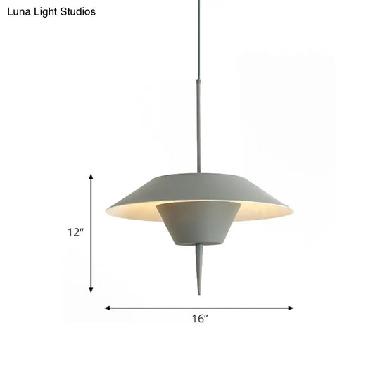 Modern Cone Hanging Ceiling Light In Grey White & Pink - 1 Metal Drop Pendant With Inverted Conical