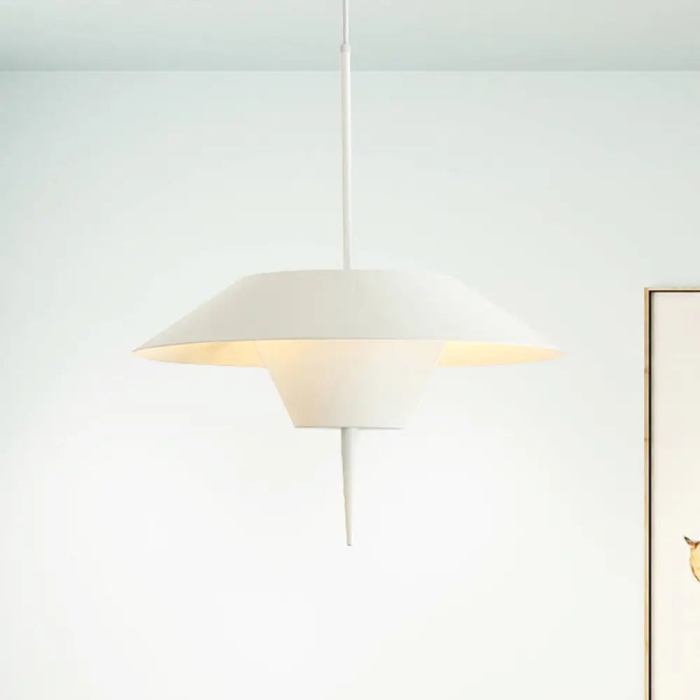 Modern Cone Hanging Ceiling Light In Grey White & Pink - 1 Metal Drop Pendant With Inverted Conical