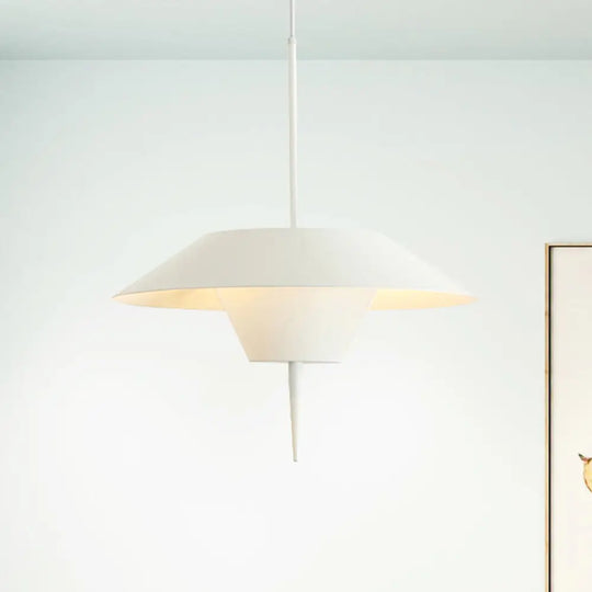 Modern Cone Hanging Ceiling Light In Grey White & Pink - 1 Metal Drop Pendant With Inverted Conical