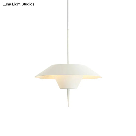 Modern Cone Hanging Ceiling Light In Grey White & Pink - 1 Metal Drop Pendant With Inverted Conical