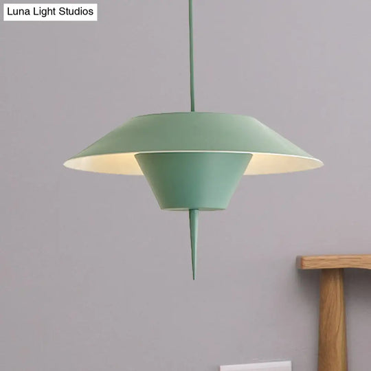 Modern Cone Hanging Ceiling Light In Grey White & Pink - 1 Metal Drop Pendant With Inverted Conical