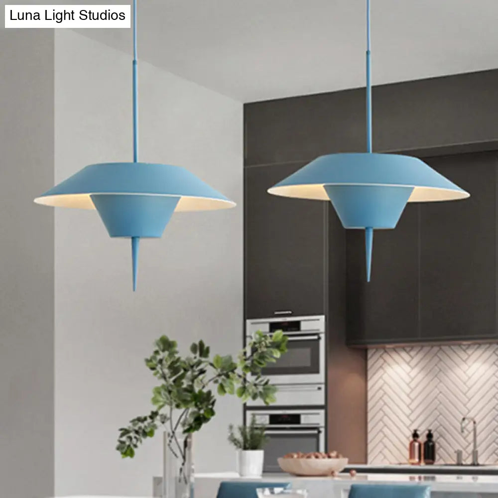 Modern Grey/White/Pink Cone Ceiling Light With Inverted Conical Insert - Metal Drop Pendant 12/16W