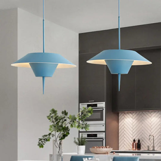 Modern Cone Hanging Ceiling Light In Grey White & Pink - 1 Metal Drop Pendant With Inverted Conical