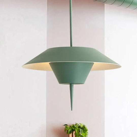 Modern Cone Hanging Ceiling Light In Grey White & Pink - 1 Metal Drop Pendant With Inverted Conical