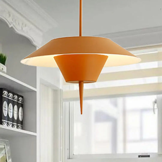 Modern Cone Hanging Ceiling Light In Grey White & Pink - 1 Metal Drop Pendant With Inverted Conical