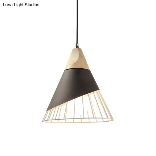 Modern Cone Pendant Light With Aluminum And Wood Design - Black/Blue Ideal For Dining Table Black