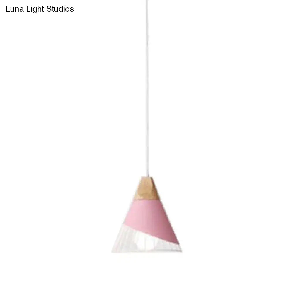 Modern Cone Pendant Light With Aluminum And Wood Design - Black/Blue Ideal For Dining Table Pink