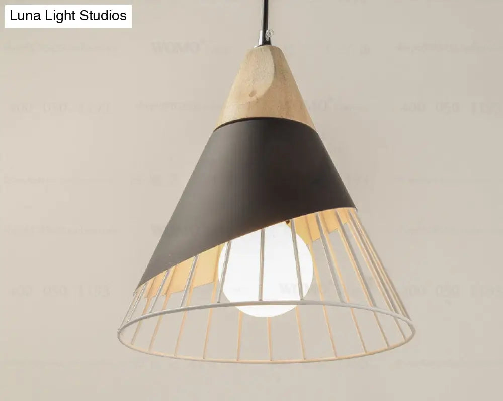 Modern Cone Pendant Light With Aluminum And Wood Design - Black/Blue Ideal For Dining Table