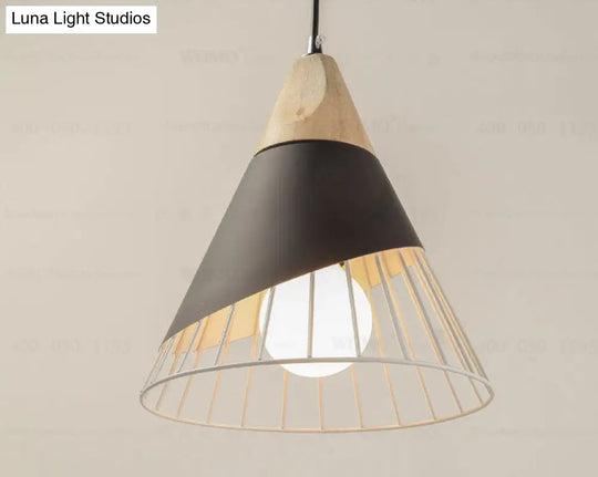 Modern Cone Pendant Light With Aluminum And Wood Design - Black/Blue Ideal For Dining Table