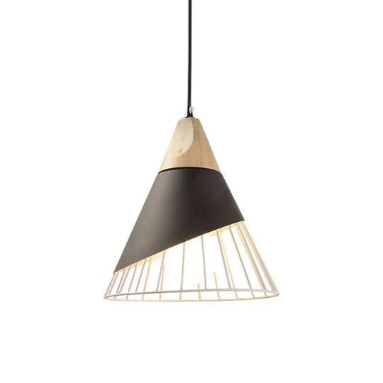 Modern Cone Pendant Light - Aluminum & Wood Black/Blue Ideal For Dining Table Black