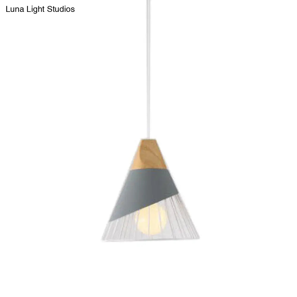 Modern Cone Pendant Light With Aluminum And Wood Design - Black/Blue Ideal For Dining Table Grey