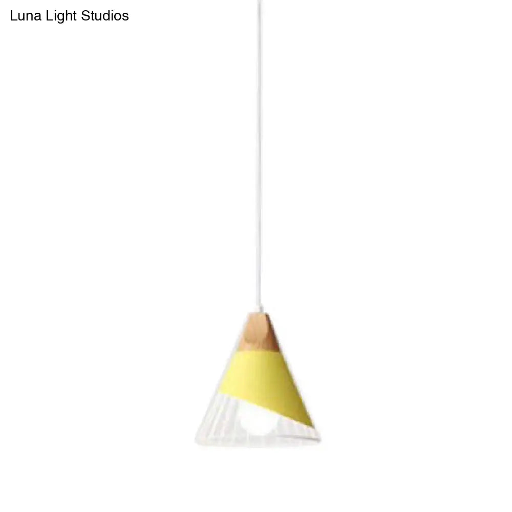 Modern Cone Pendant Light With Aluminum And Wood Design - Black/Blue Ideal For Dining Table Yellow