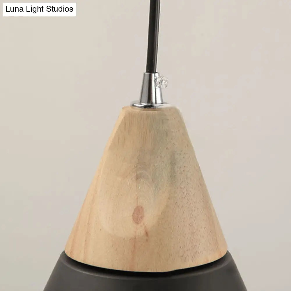 Modern Cone Pendant Light - Aluminum & Wood Black/Blue Ideal For Dining Table