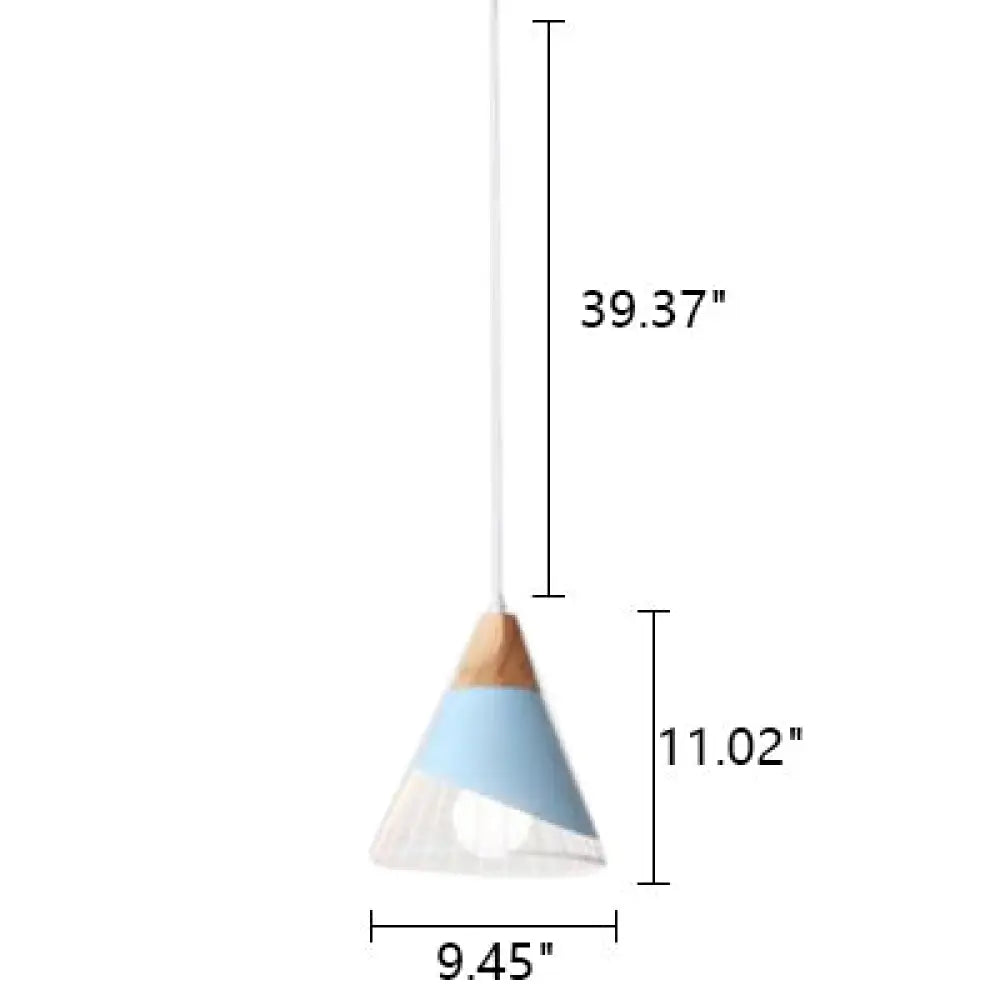 Modern Cone Pendant Light - Aluminum & Wood Black/Blue Ideal For Dining Table Blue