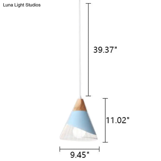 Modern Cone Pendant Light With Aluminum And Wood Design - Black/Blue Ideal For Dining Table Blue