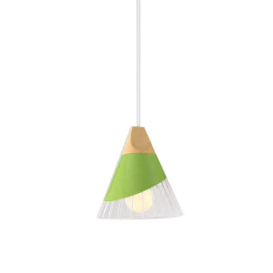 Modern Cone Pendant Light - Aluminum & Wood Black/Blue Ideal For Dining Table Green