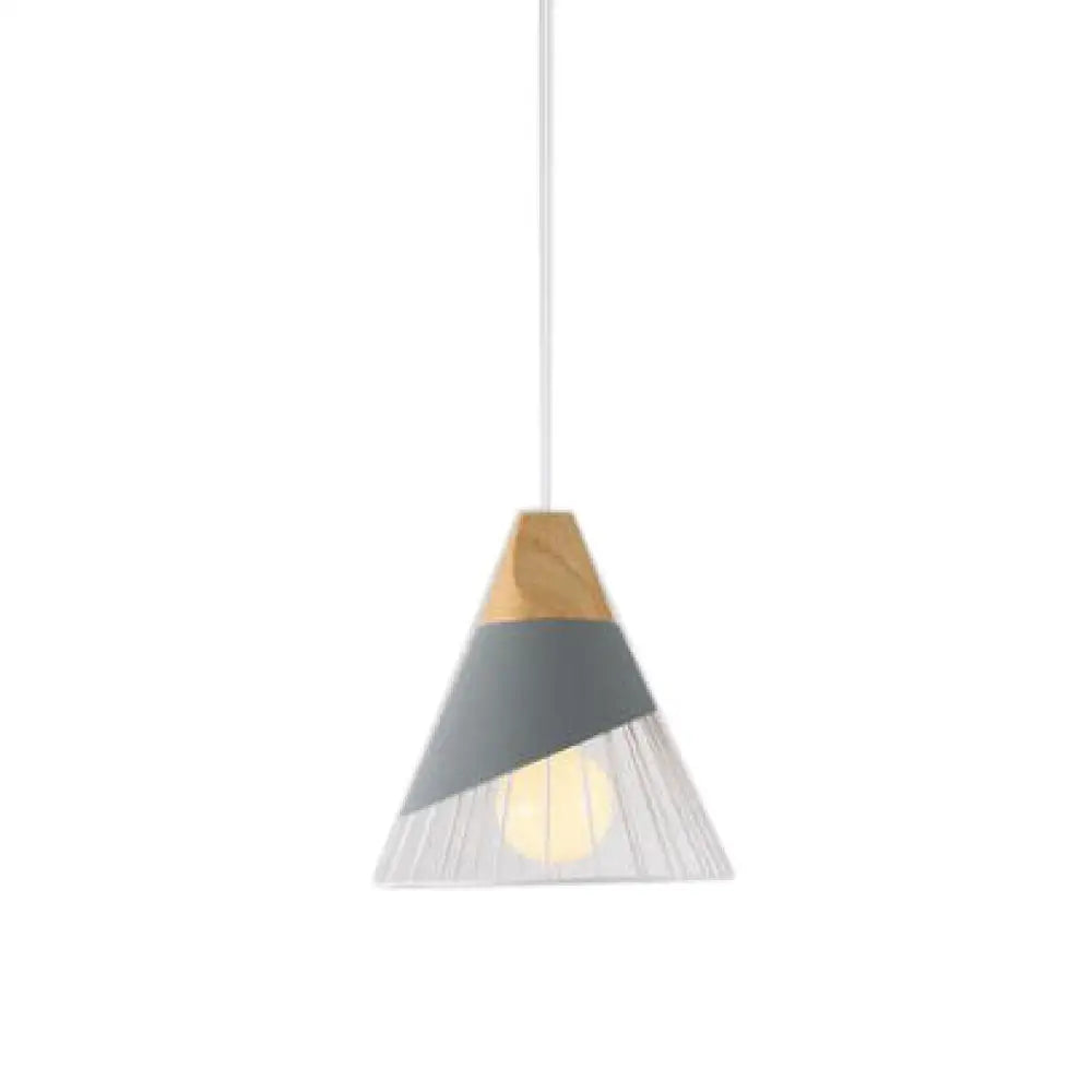 Modern Cone Pendant Light - Aluminum & Wood Black/Blue Ideal For Dining Table Grey