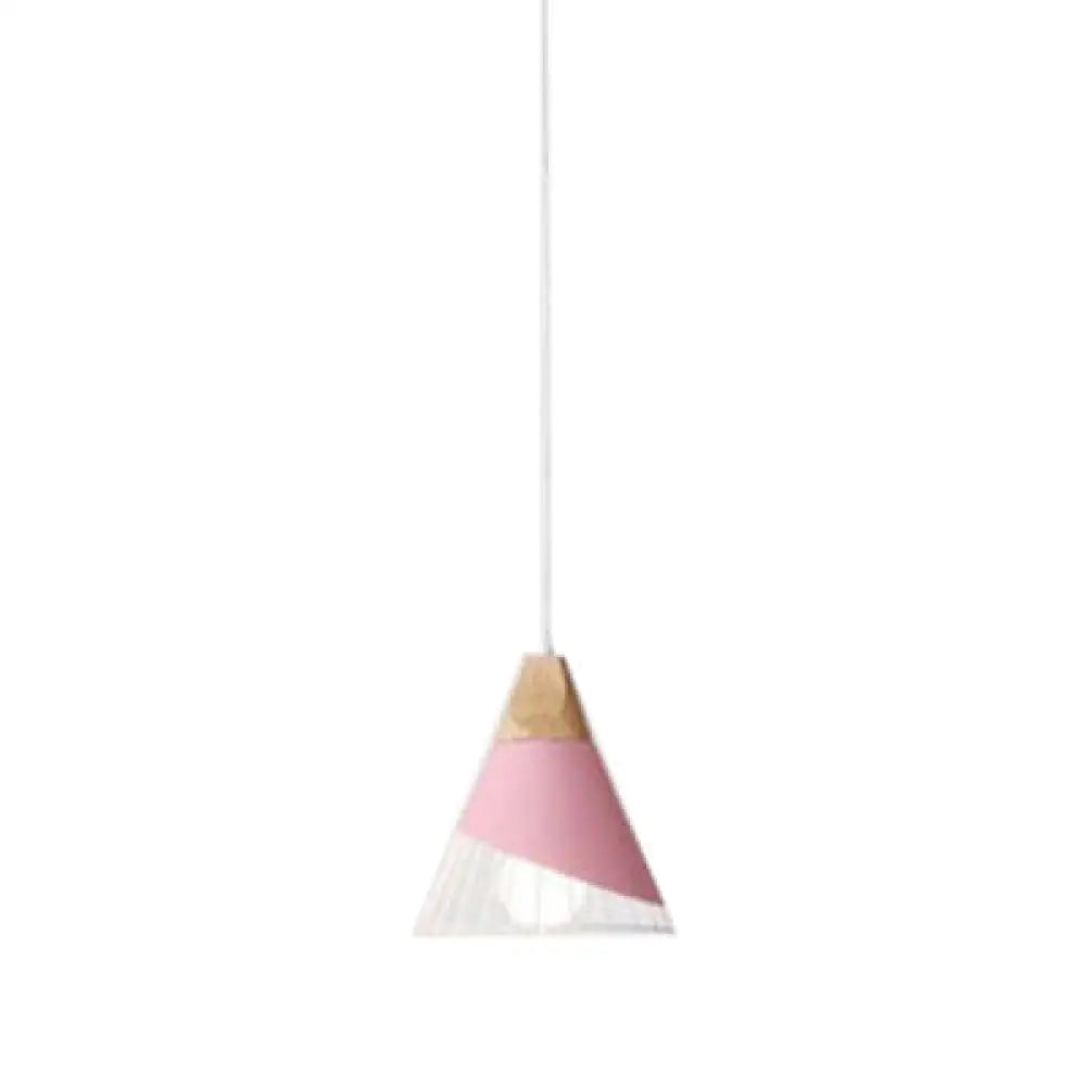 Modern Cone Pendant Light - Aluminum & Wood Black/Blue Ideal For Dining Table Pink