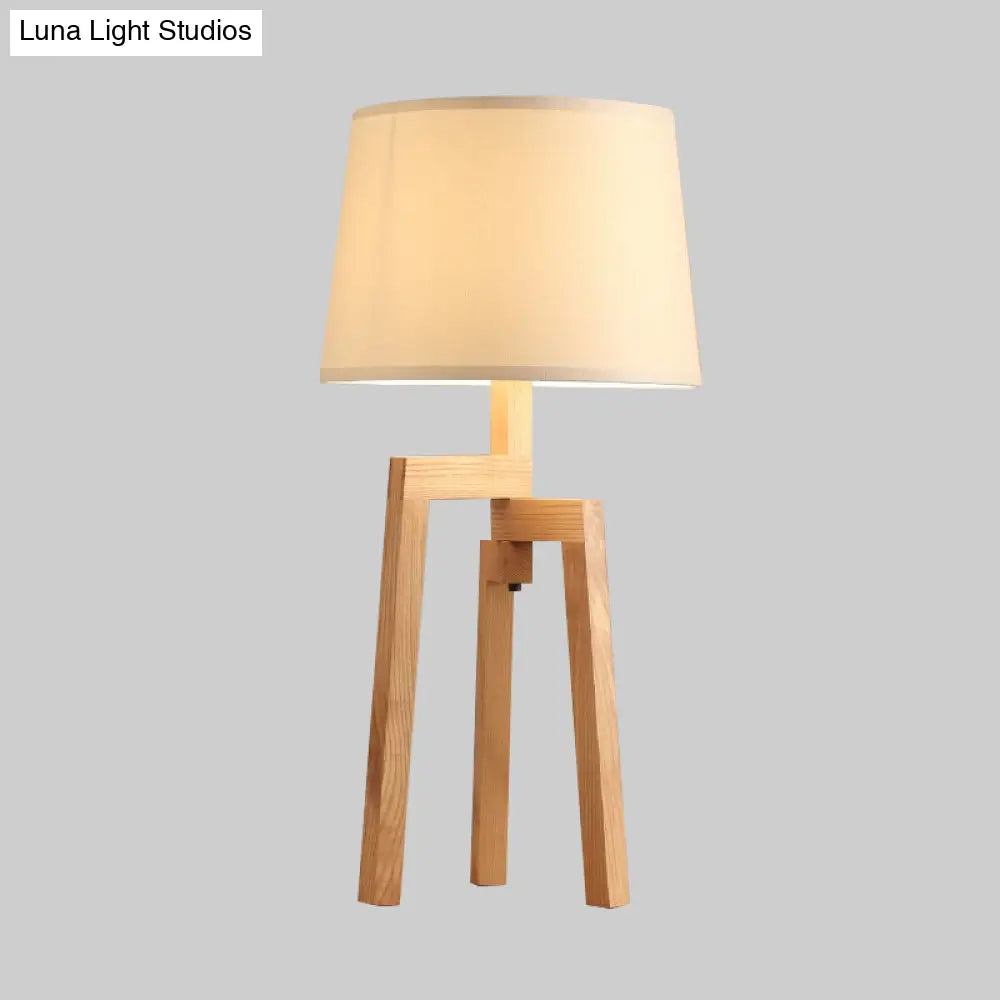 Modern Cone Shade Desk Light With Fabric & Wood Accents - 1 Bulb Night Table Lamp For Living Room