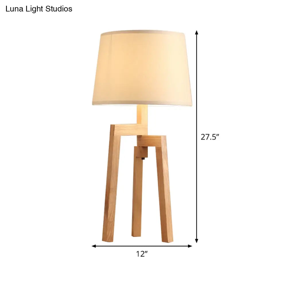 Modern Cone Shade Desk Light With Fabric & Wood Accents - 1 Bulb Night Table Lamp For Living Room