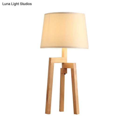 Modern Cone Shade Desk Light With Fabric & Wood Accents - 1 Bulb Night Table Lamp For Living Room