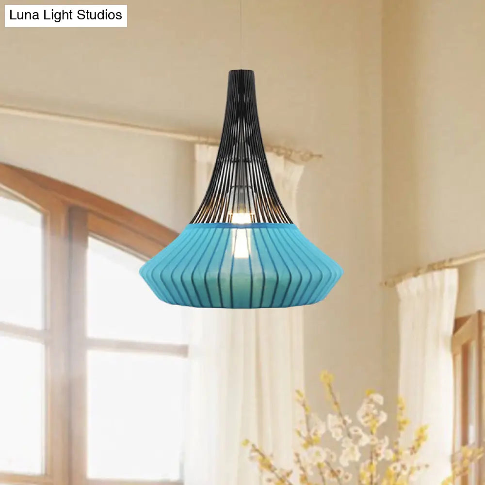 Modern Cone Shade Pendant Light - Fabric 1 Black/Pink/Blue Living Room Hanging