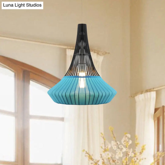 Modern Cone Shade Pendant Light - Fabric 1 Black/Pink/Blue Living Room Hanging