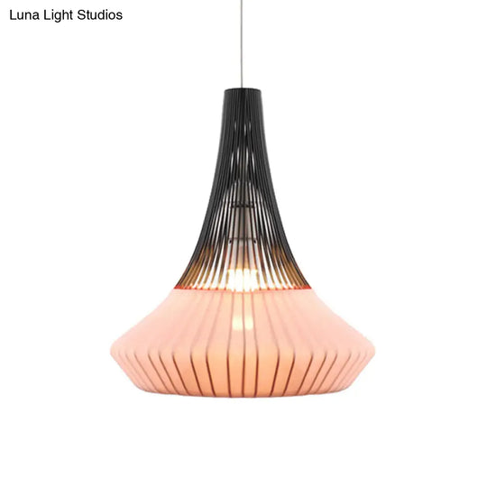 Modern Cone Shade Pendant Light - Black/Pink/Blue Fabric Hangs Beautifully In Living Room