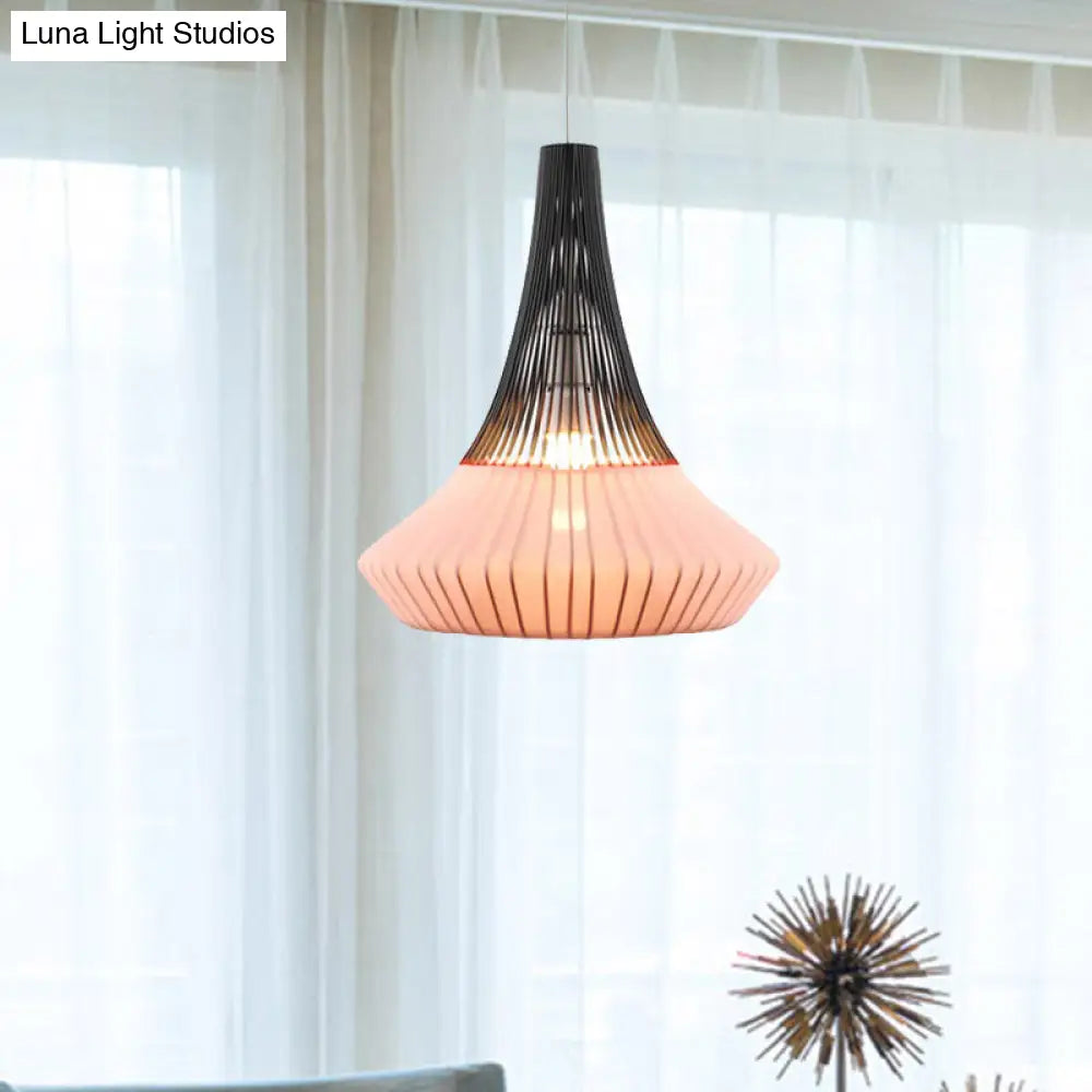 Modern Cone Shade Pendant Light - Fabric 1 Black/Pink/Blue Living Room Hanging