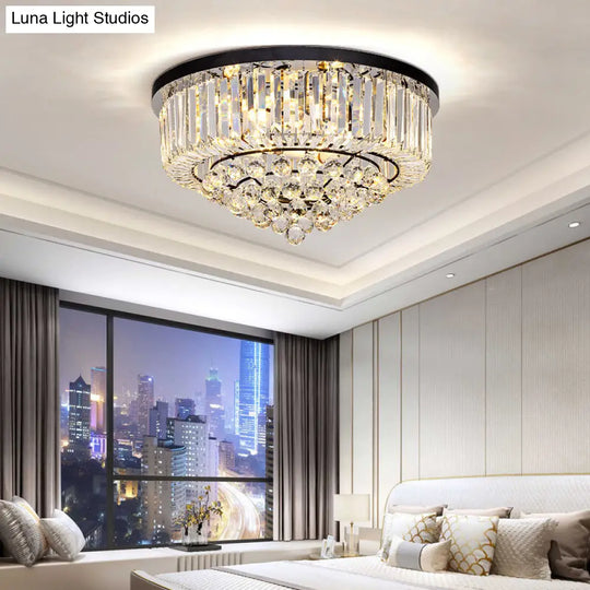 Modern Cone Shape Crystal Flush Mount Ceiling Light In Black 4 /