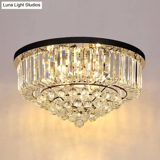 Modern Cone Shape Crystal Flush Mount Ceiling Light In Black