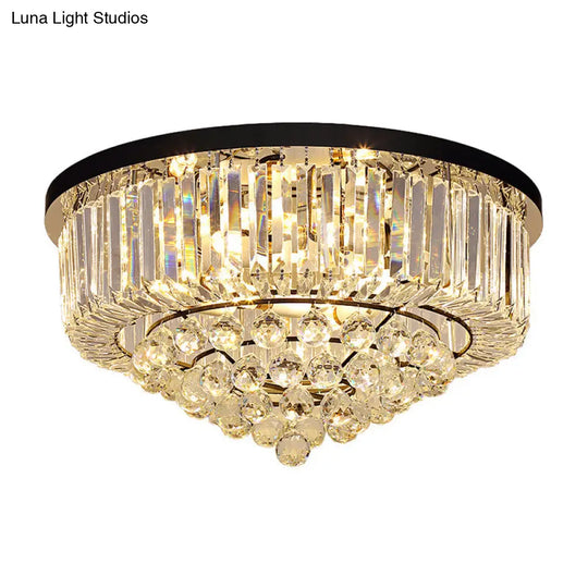 Modern Cone Shape Crystal Flush Mount Ceiling Light In Black