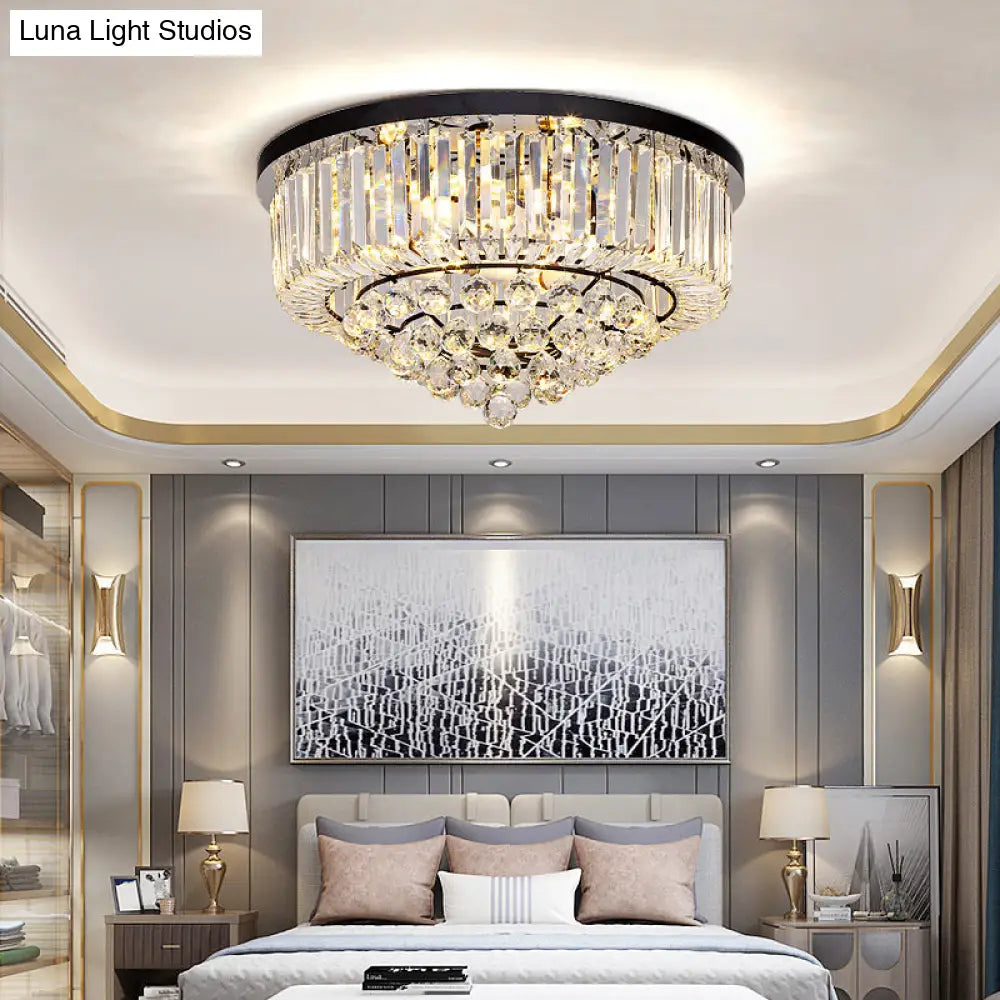 Modern Cone Shape Crystal Flush Mount Ceiling Light In Black