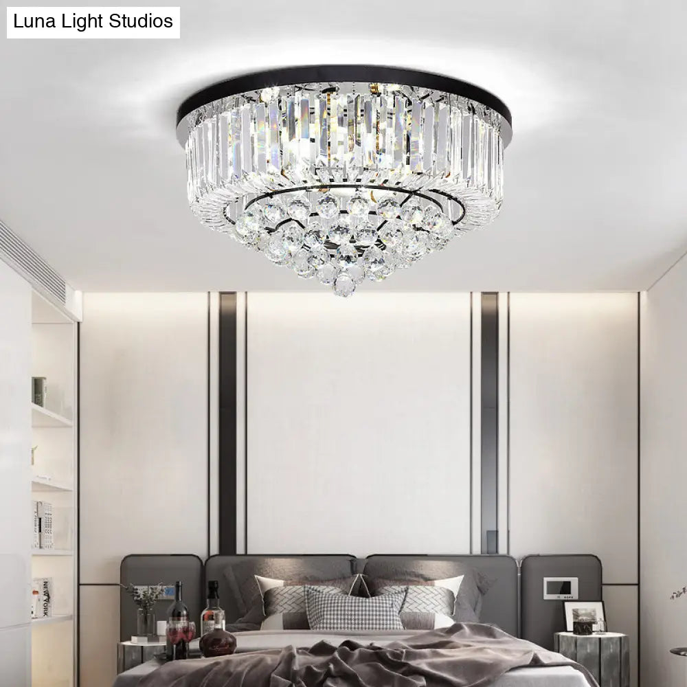 Modern Cone Shape Crystal Flush Mount Ceiling Light In Black