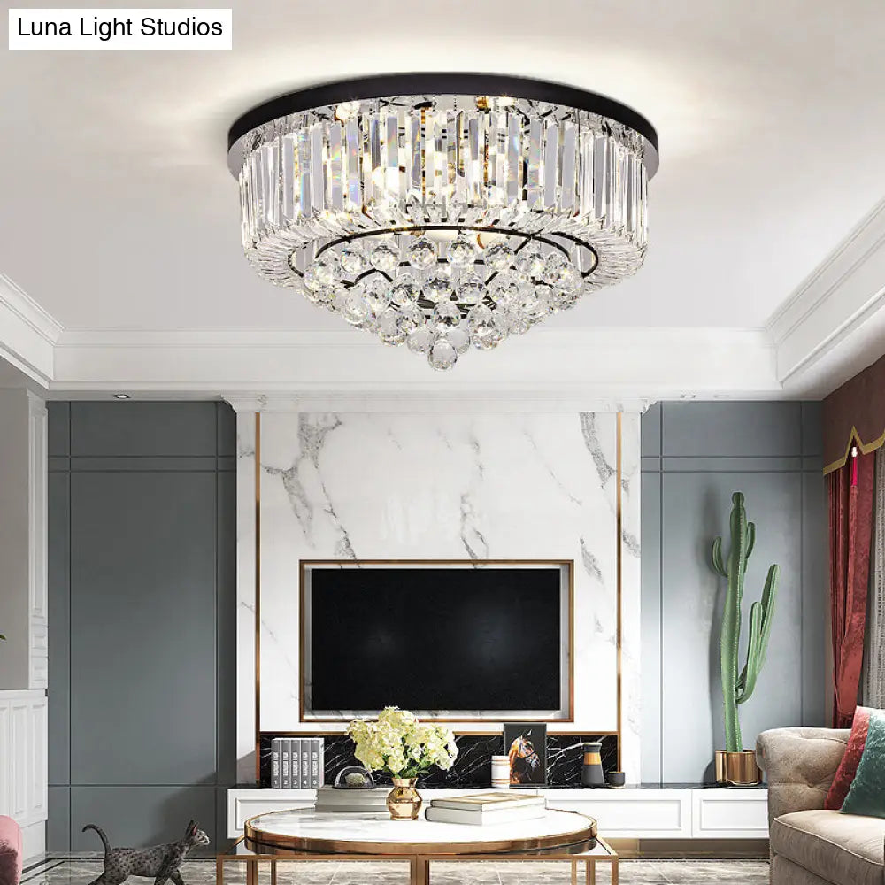 Modern Cone Shape Crystal Flush Mount Ceiling Light In Black