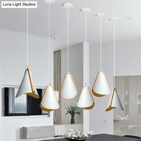 Modern Conic Drop Pendant Light With White Wood Finish Ideal For Dining Table