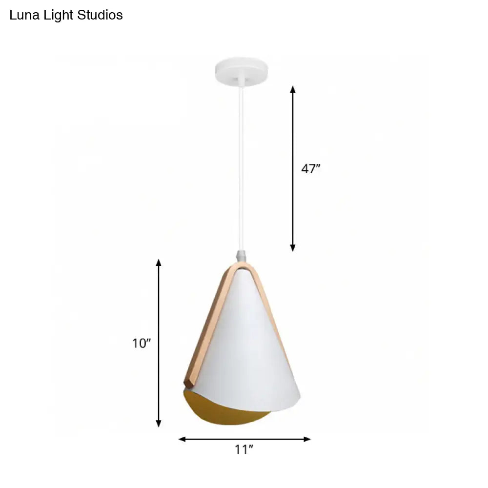 Modern Conic Drop Pendant Light With White Wood Finish Ideal For Dining Table