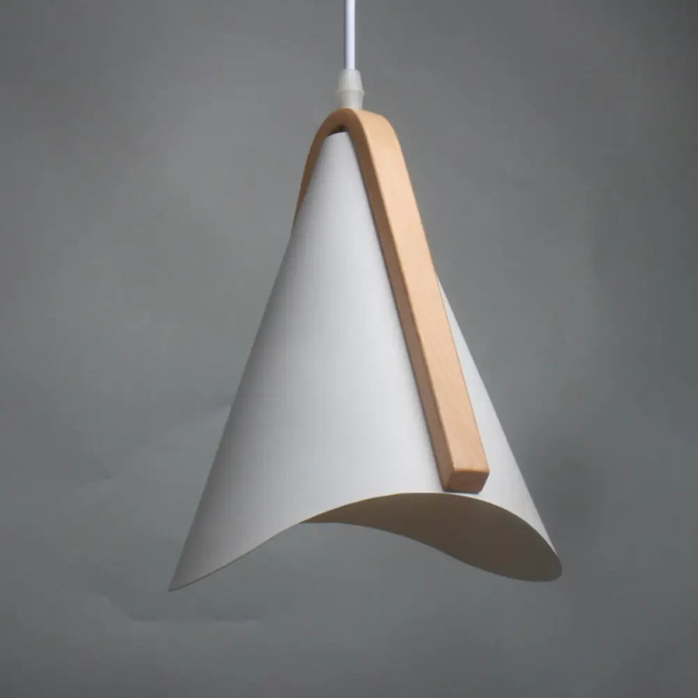 Modern Conic Drop Pendant Light With White Wood Finish Ideal For Dining Table