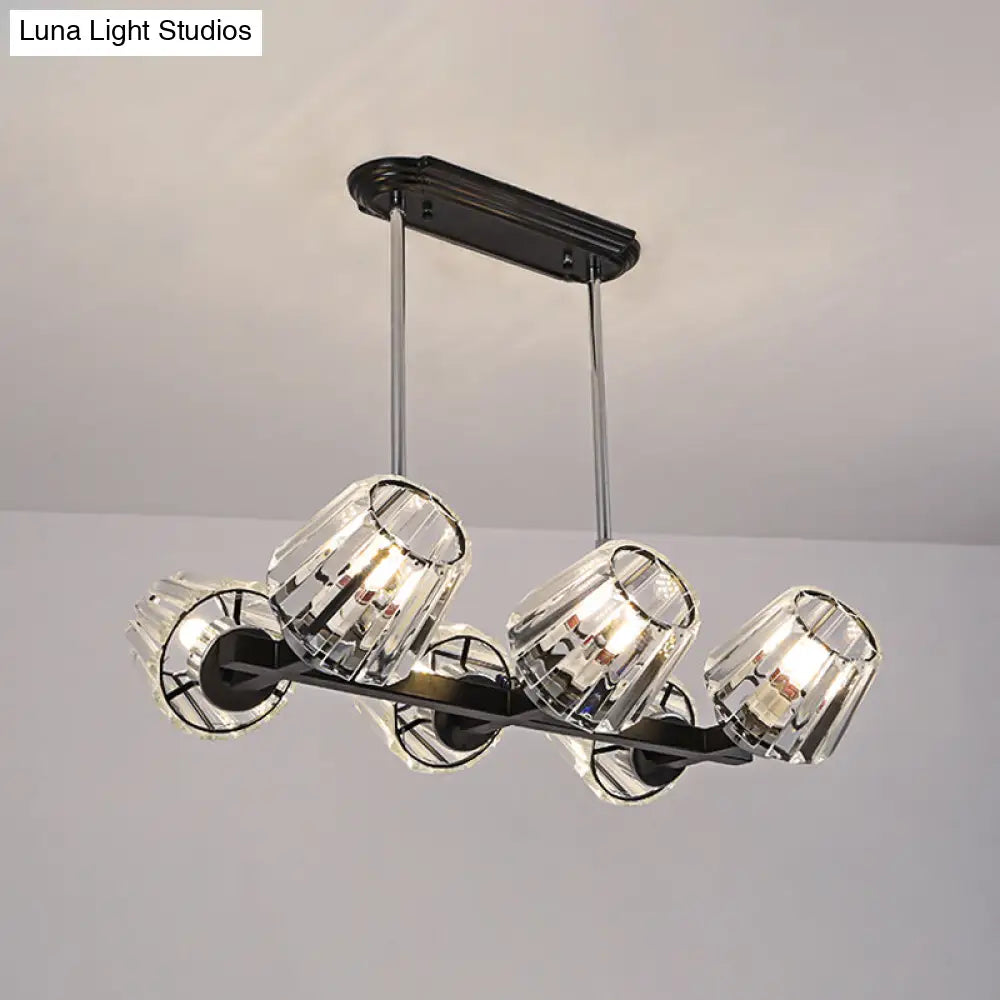 Modern Conic Hanging Light Kit With Crystal Block - 4/6 Lights Black