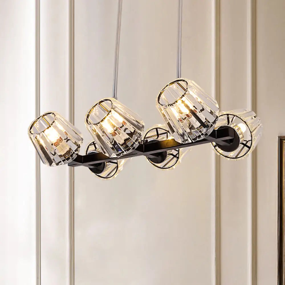 Modern Conic Hanging Light Kit With Crystal Block - 4/6 Lights Black 6 /