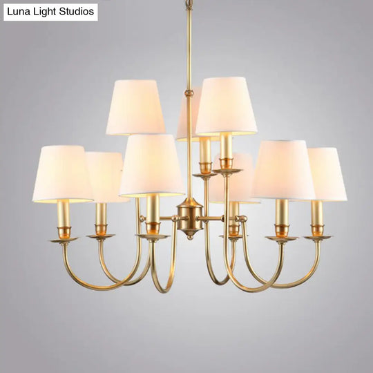 Modern Conic Shade Chandelier: Stylish 9-Light Drop Lamp For Living Room With Arched Brass Arm