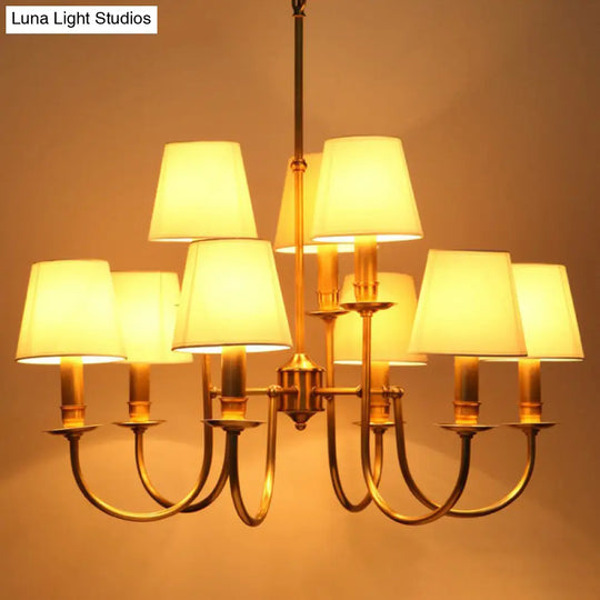 Modern Conic Shade Chandelier: Stylish 9-Light Drop Lamp For Living Room With Arched Brass Arm