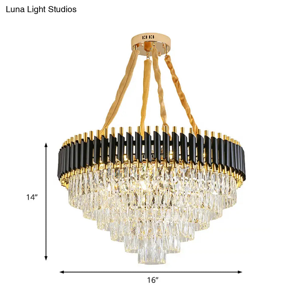 Modern Conical Chandelier With Crystal Accents - 4-Light Black Ceiling Pendant For Living Room