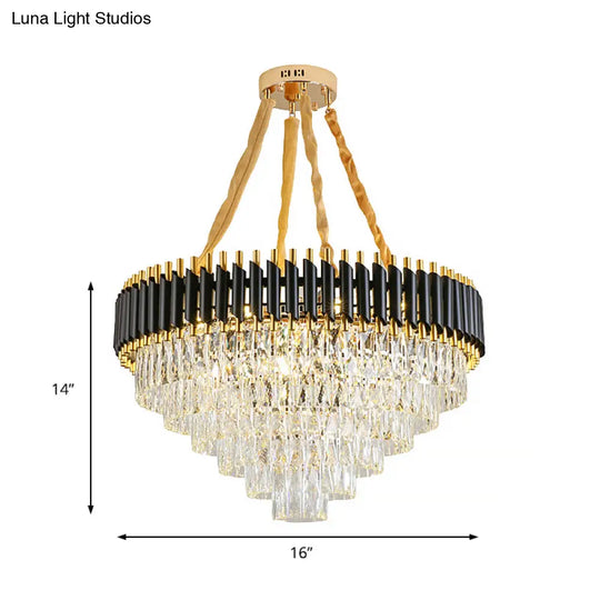 Modern Conical Chandelier With Crystal Accents - 4-Light Black Ceiling Pendant For Living Room