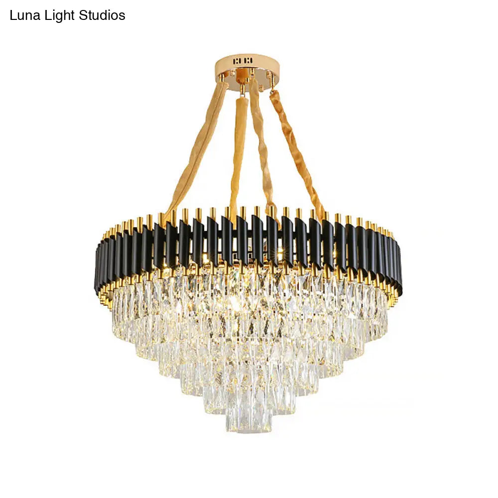 Modern Crystal Conical Chandelier - 4 Black Pendant Lights For Living Room