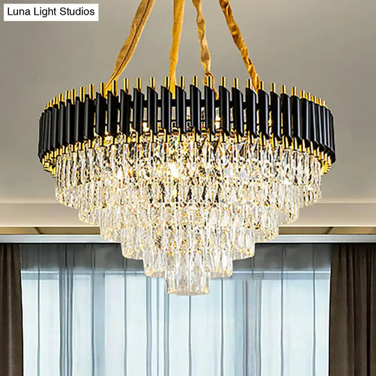 Modern Crystal Conical Chandelier - 4 Black Pendant Lights For Living Room