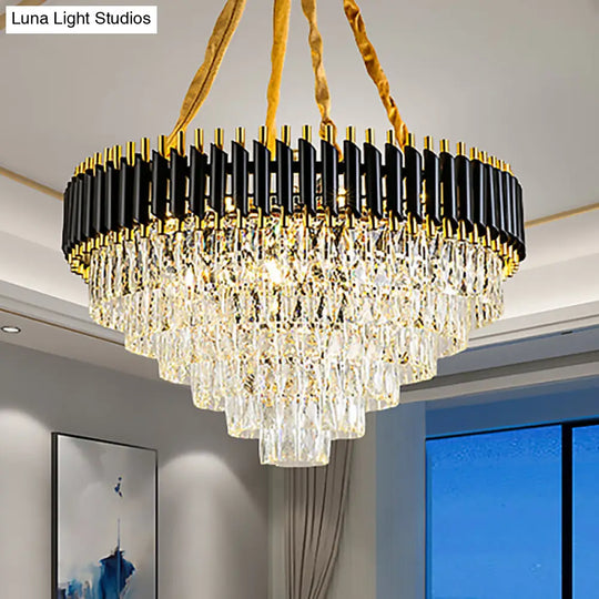 Modern Crystal Conical Chandelier - 4 Black Pendant Lights For Living Room