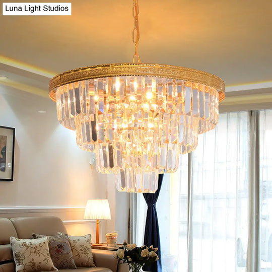 Modern Conical Crystal Chandelier - 5 Gold Heads Living Room Ceiling Lamp