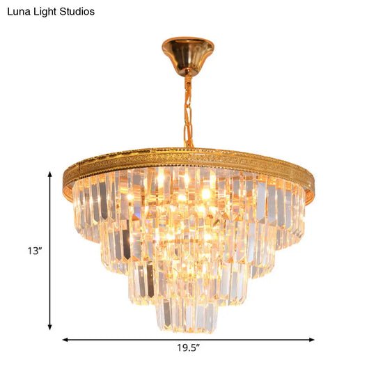 Modern Conical Crystal Chandelier - 5 Gold Heads Living Room Ceiling Lamp